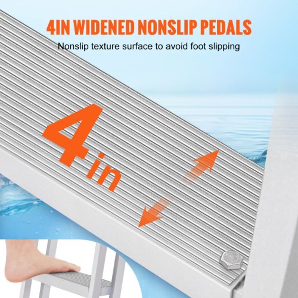 Removable Step Aluminum Dock Ladder with Non-Slip Wide Steps & High lb Capacity for Boats & Pools