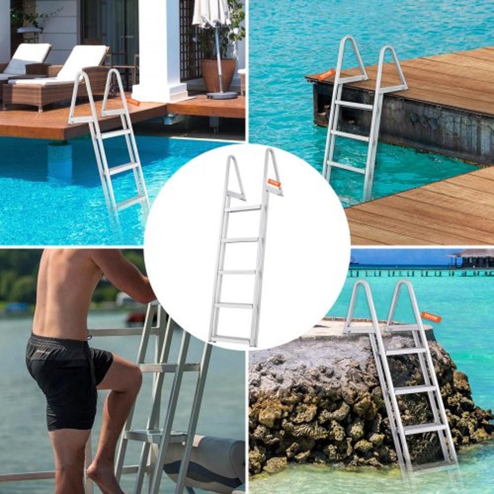 Removable Step Aluminum Dock Ladder with Non-Slip Wide Steps & High lb Capacity for Boats & Pools