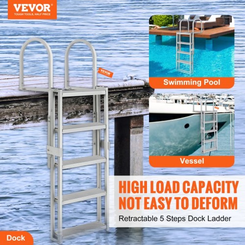 Retractable Aluminum Dock Ladder Step Adjustable Marine Boat Ladder High lb Capacity