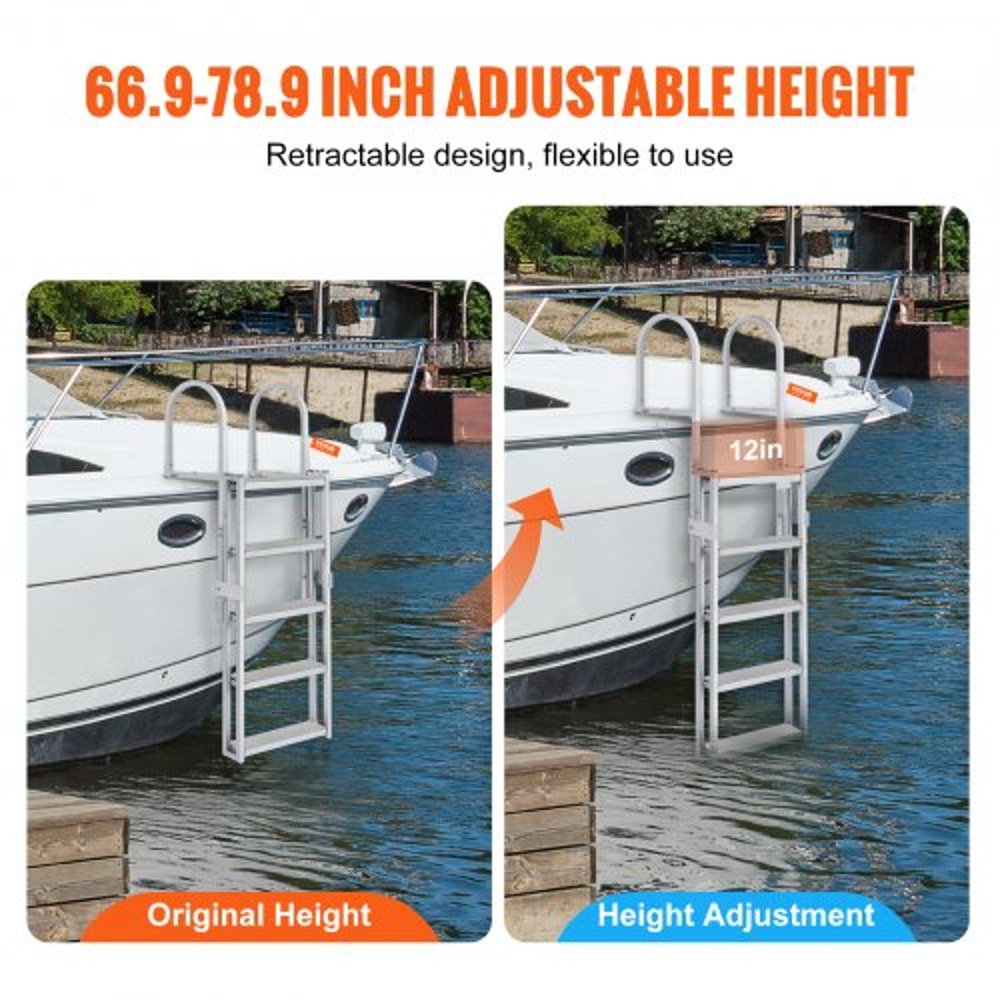 Retractable Aluminum Dock Ladder Step Adjustable Marine Boat Ladder High lb Capacity