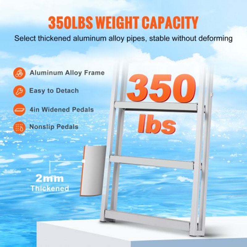 Retractable Aluminum Dock Ladder Step Adjustable Marine Boat Ladder High lb Capacity