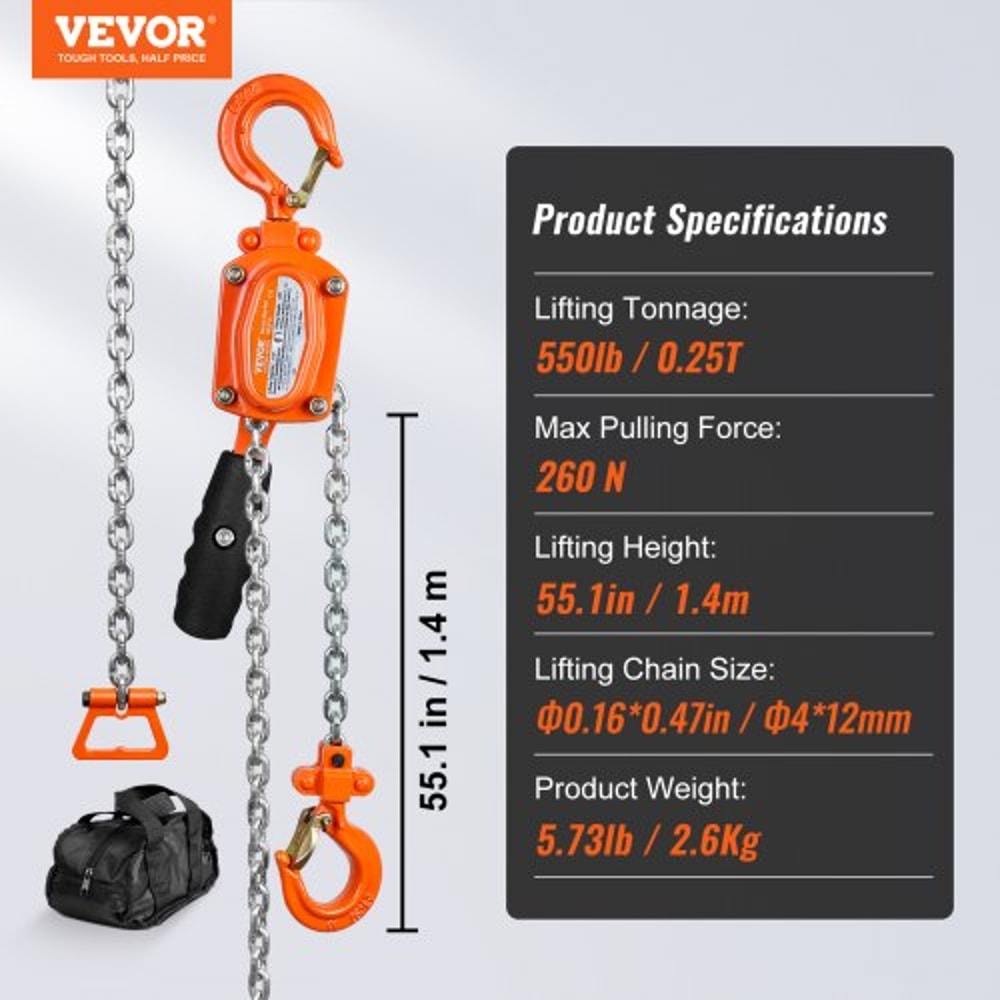Heavy Duty Lever Chain Hoist Ton High Lbs Portable Come Along With Chain Dual Brake 6