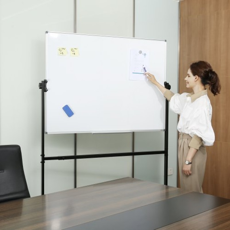 Adjustable Mobile Whiteboard Double-Sided Magnetic Dry Erase Board with Wheels