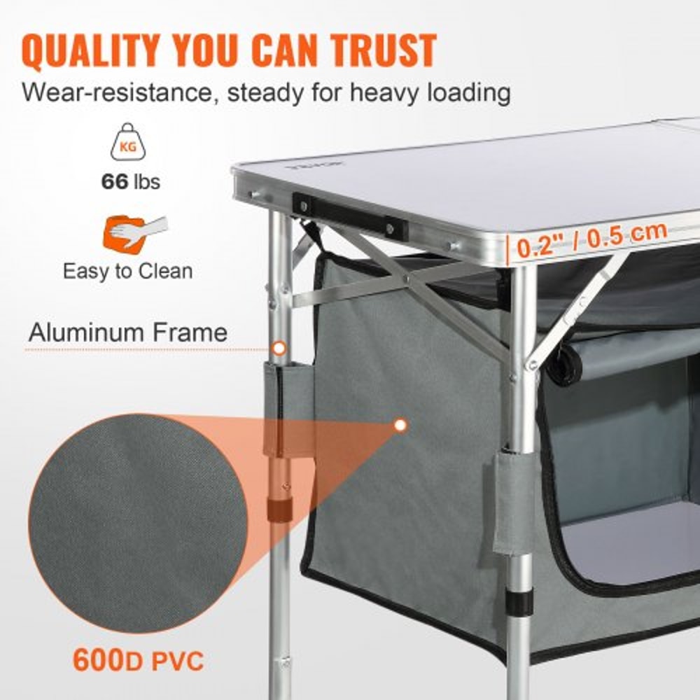 Portable Camping Kitchen Table With Storage Heights Foldable Outdoor Cooking Station For BBQ Trav 3