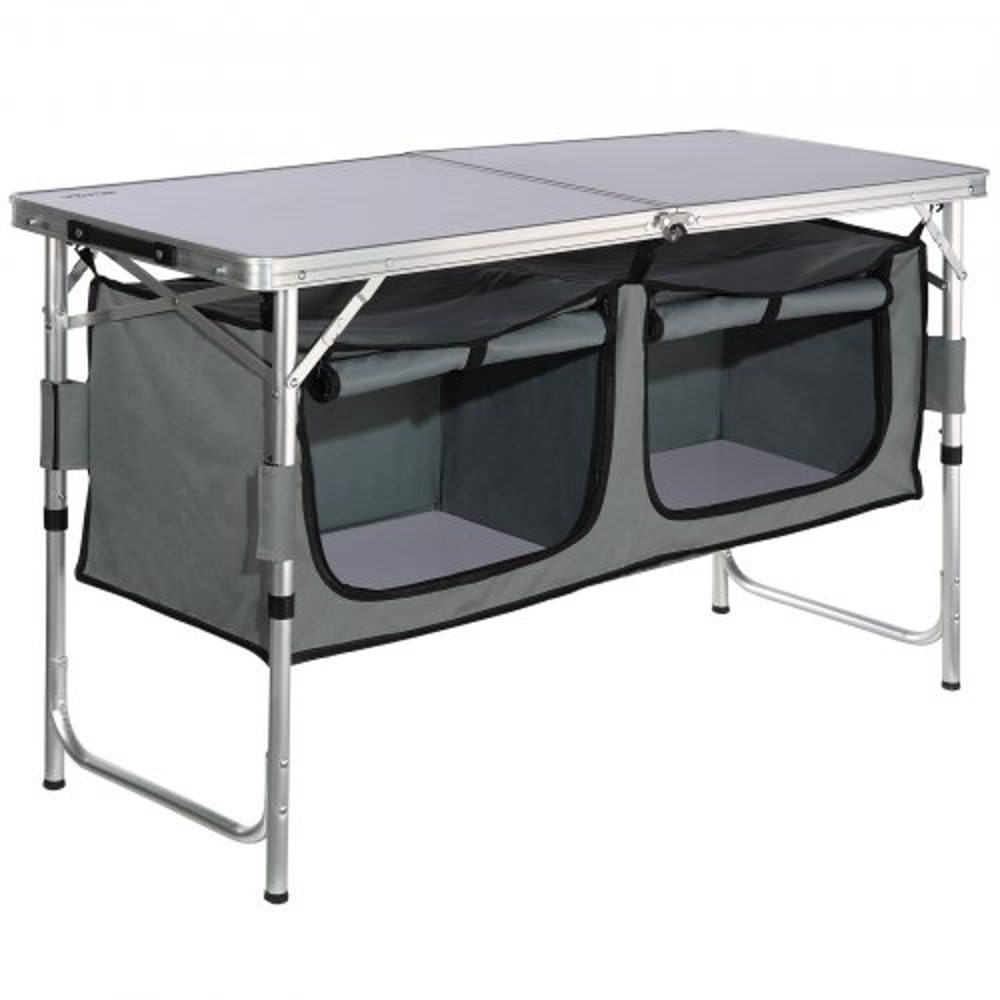 Portable Camping Kitchen Table With Storage Heights Foldable Outdoor Cooking Station For BBQ Trav 9
