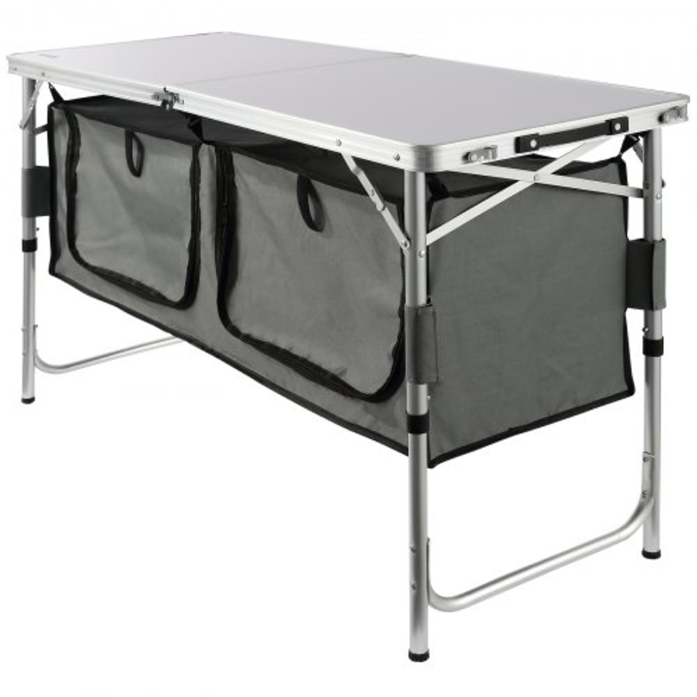 Portable Camping Kitchen Table With Storage Heights Foldable Outdoor Cooking Station For BBQ Trav 7