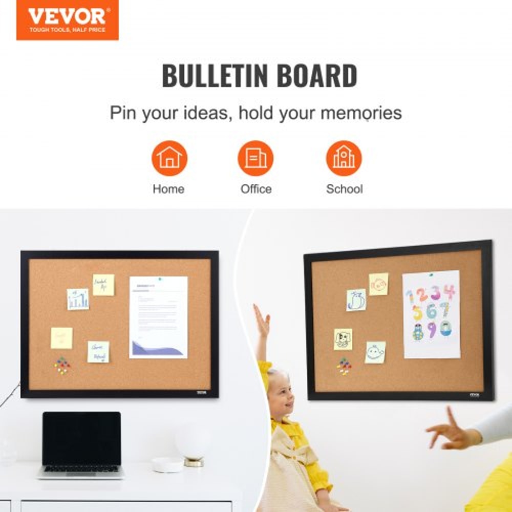 Cork Board Bulletin Board With MDF Frame Push Pins For Home Office School 2
