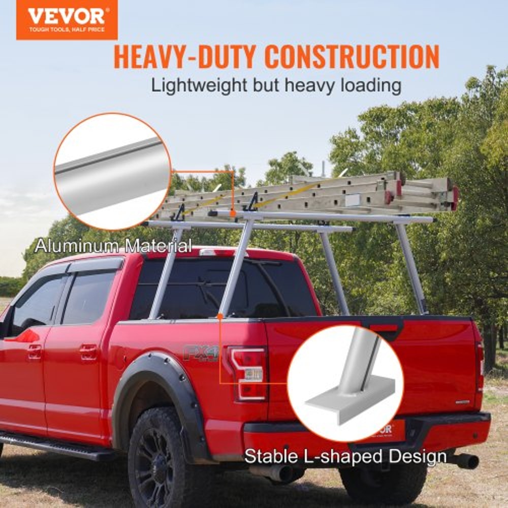 Heavy Duty Aluminum Truck Ladder Rack High lb Capacity No Drill Pickup Bed Rack System