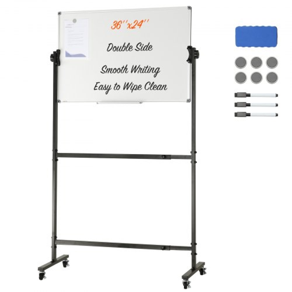 Adjustable Double-Sided Magnetic Whiteboard on Wheels Mobile Dry Erase Board