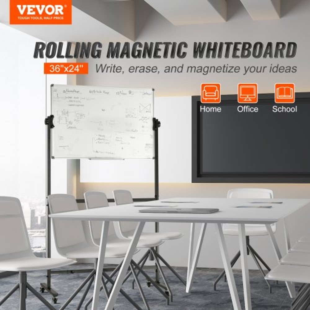 Adjustable Double-Sided Magnetic Whiteboard on Wheels Mobile Dry Erase Board