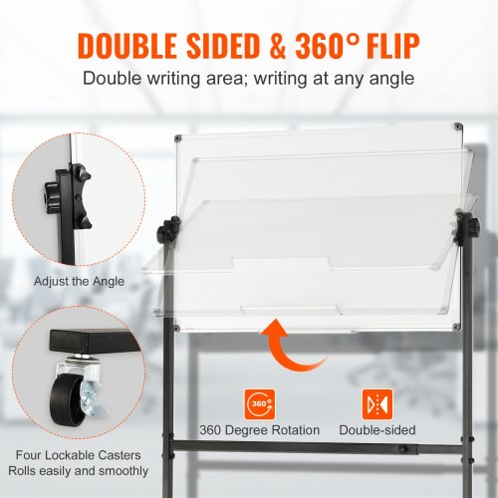 Adjustable Double-Sided Magnetic Whiteboard on Wheels Mobile Dry Erase Board