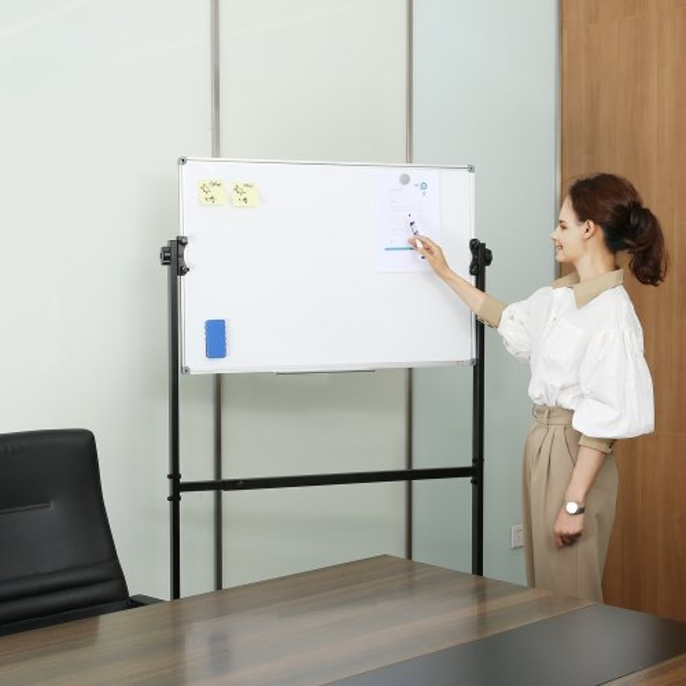 Adjustable Double-Sided Magnetic Whiteboard on Wheels Mobile Dry Erase Board