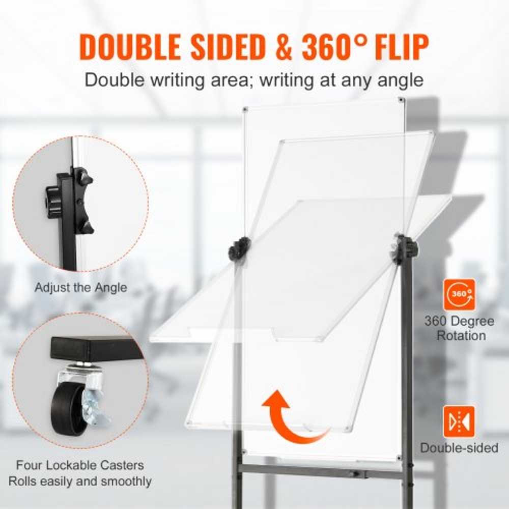 Rolling Magnetic Whiteboard Double-Sided Adjustable Mobile Dry Erase Board with Wheels