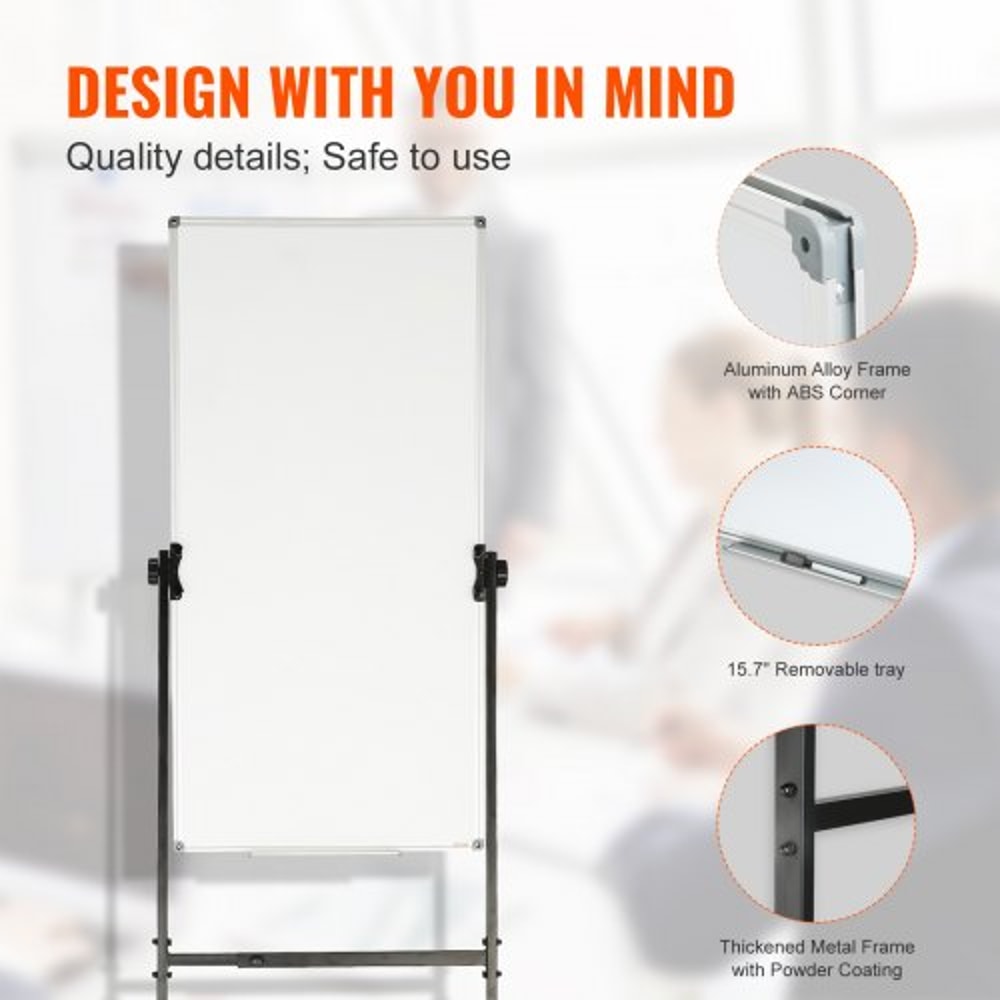 Rolling Magnetic Whiteboard Double-Sided Adjustable Mobile Dry Erase Board with Wheels