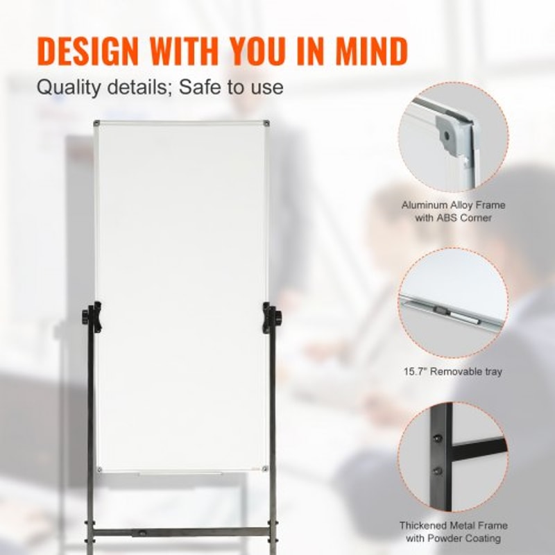 Rolling Magnetic Whiteboard Double-Sided Adjustable Mobile Dry Erase Board with Wheels