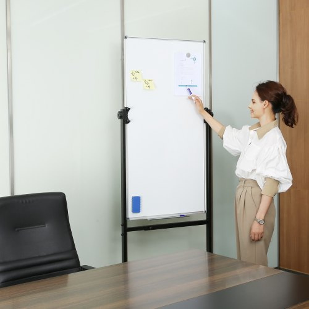 Rolling Magnetic Whiteboard Double-Sided Adjustable Mobile Dry Erase Board with Wheels