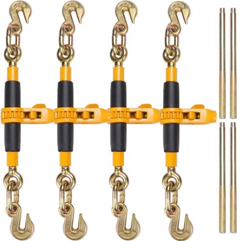 Heavy Duty Ratchet Chain Binder Set High Lbs Load Limit With Hooks For Flatbed Truck Tie Downs 0