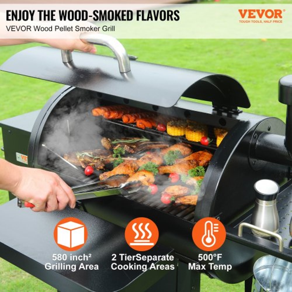 Heavy Duty Charcoal Grill with Cart & Cover, Portable BBQ Grill Smoker Combo for Outdoor Cooking