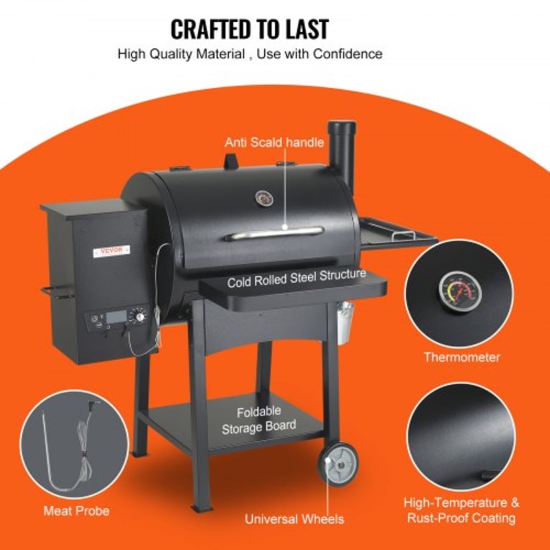 Heavy Duty Charcoal Grill with Cart & Cover, Portable BBQ Grill Smoker Combo for Outdoor Cooking