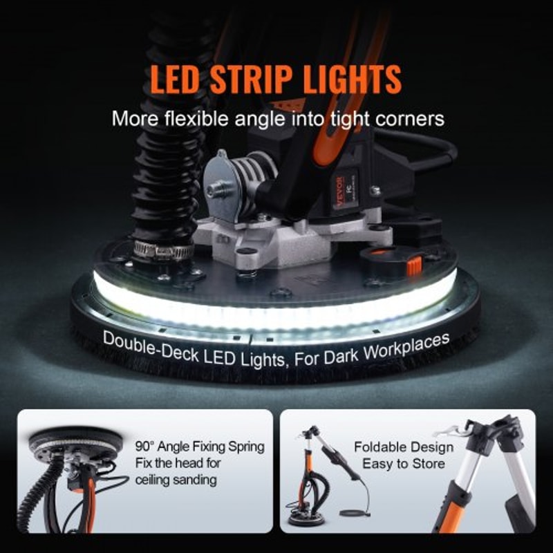 Drywall Sander With LED Lights Extendable Handle Variable Speed Wall Ceiling Sander 4