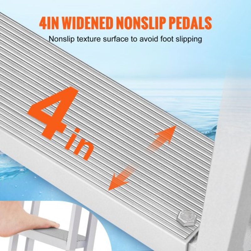 Flip-Up Aluminum Dock Ladder Step Pontoon Boat Boarding Ladder with Non Slip Wide Steps