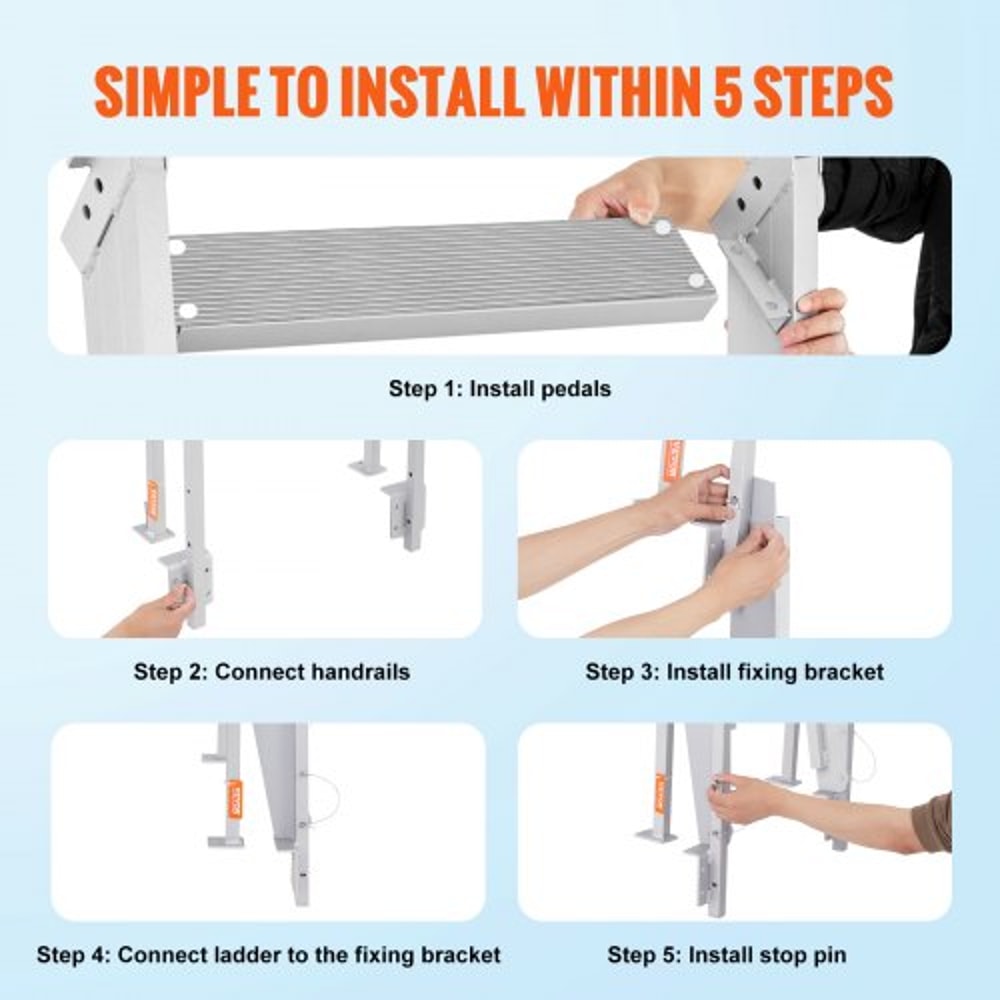 Flip-Up Aluminum Dock Ladder Step Pontoon Boat Boarding Ladder with Non Slip Wide Steps