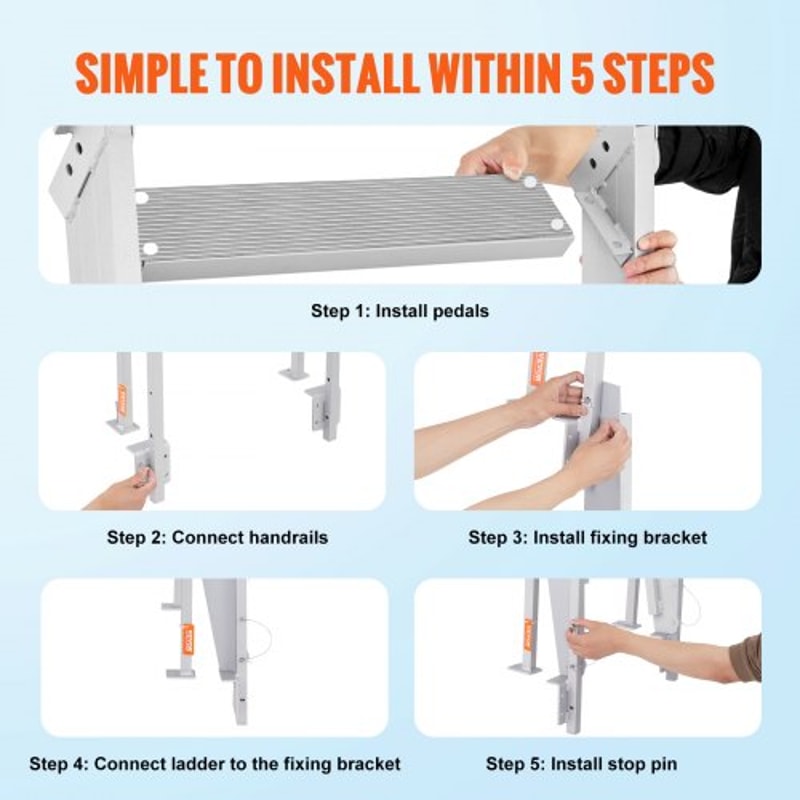 Flip-Up Aluminum Dock Ladder Step Pontoon Boat Boarding Ladder with Non Slip Wide Steps