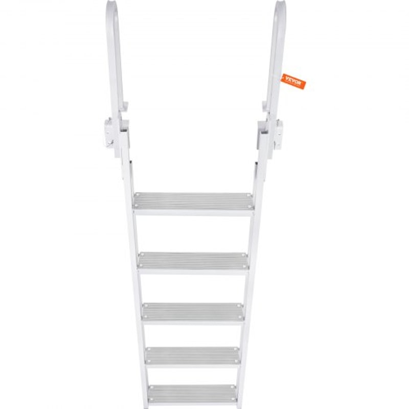 Flip-Up Aluminum Dock Ladder Step Pontoon Boat Boarding Ladder with Non Slip Wide Steps