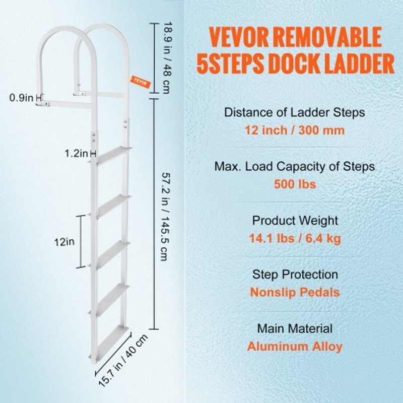 Removable Aluminum Dock Ladder High lbs Heavy Duty Non-Slip Boat Boarding Ladder