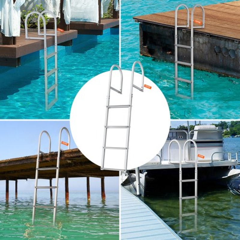 Removable Aluminum Dock Ladder Step High tlb Capacity Non-Slip Pontoon Boat Ladder