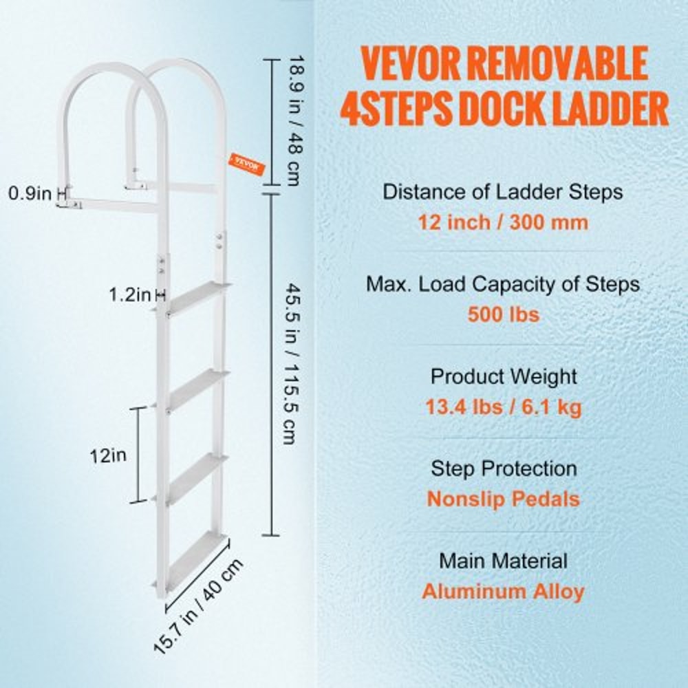 Removable Aluminum Dock Ladder Step High tlb Capacity Non-Slip Pontoon Boat Ladder
