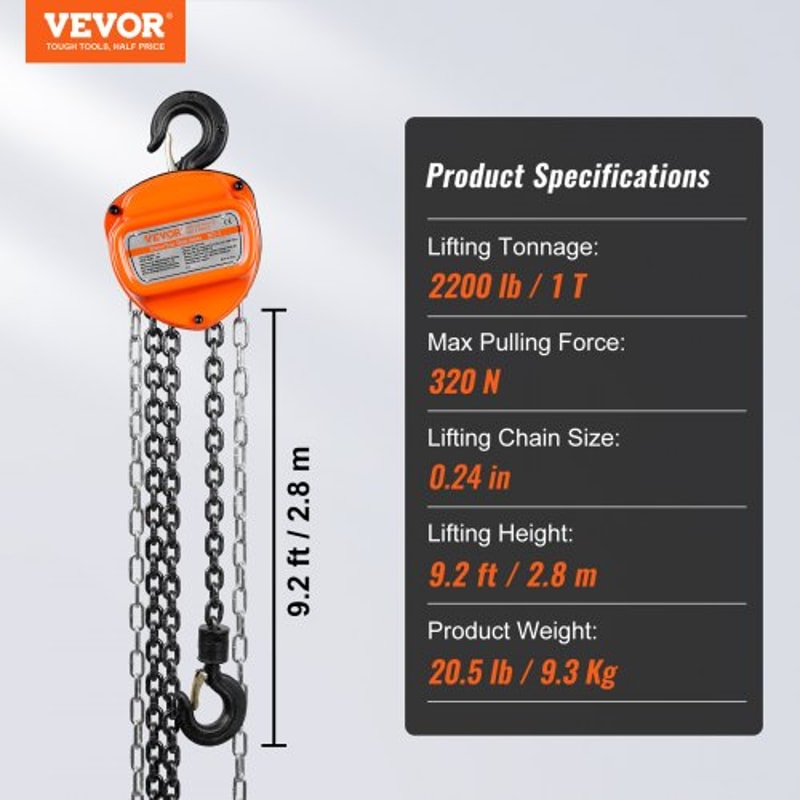 Manual Chain Hoist High lb Heavy Duty Come Along with Steel Chain & Safety Brake