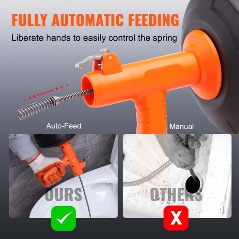Heavy Duty Drain Auger With Auto Feed Drill Adapter For Fast Clog Removal 4
