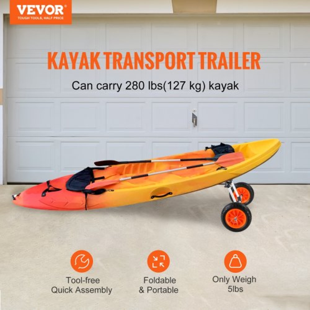Heavy Duty Kayak Cart With Solid Tires High Lbs Capacity Adjustable Canoe Trolley 1