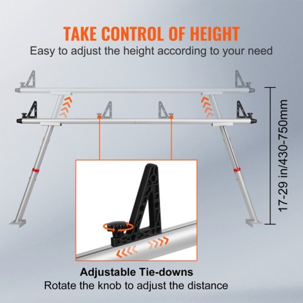 Heavy Duty Truck Ladder Rack Aluminum Adjustable Pickup Bed Rack with No Drill Clamps