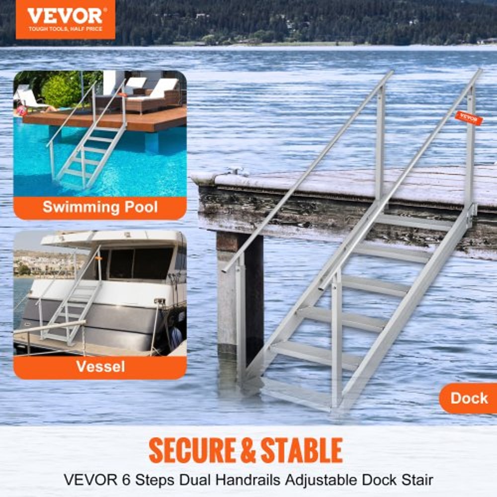 Adjustable Aluminum Dock Ladder Step With Handrails High Lb Capacity For Boat Pool Marine Use 1