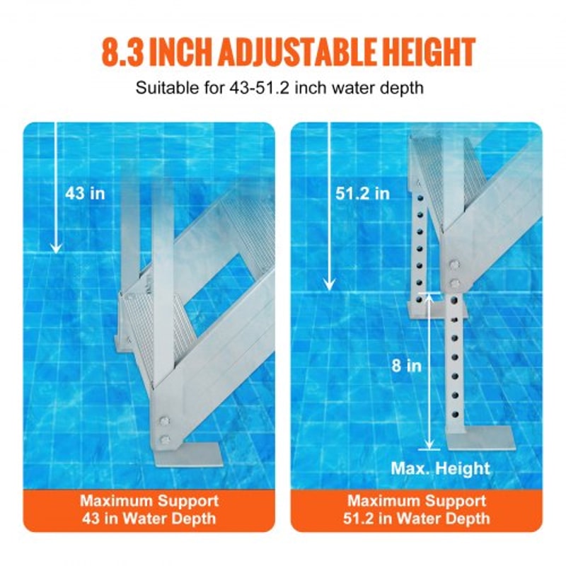 Adjustable Aluminum Dock Ladder Step With Handrails High Lb Capacity For Boat Pool Marine Use 2