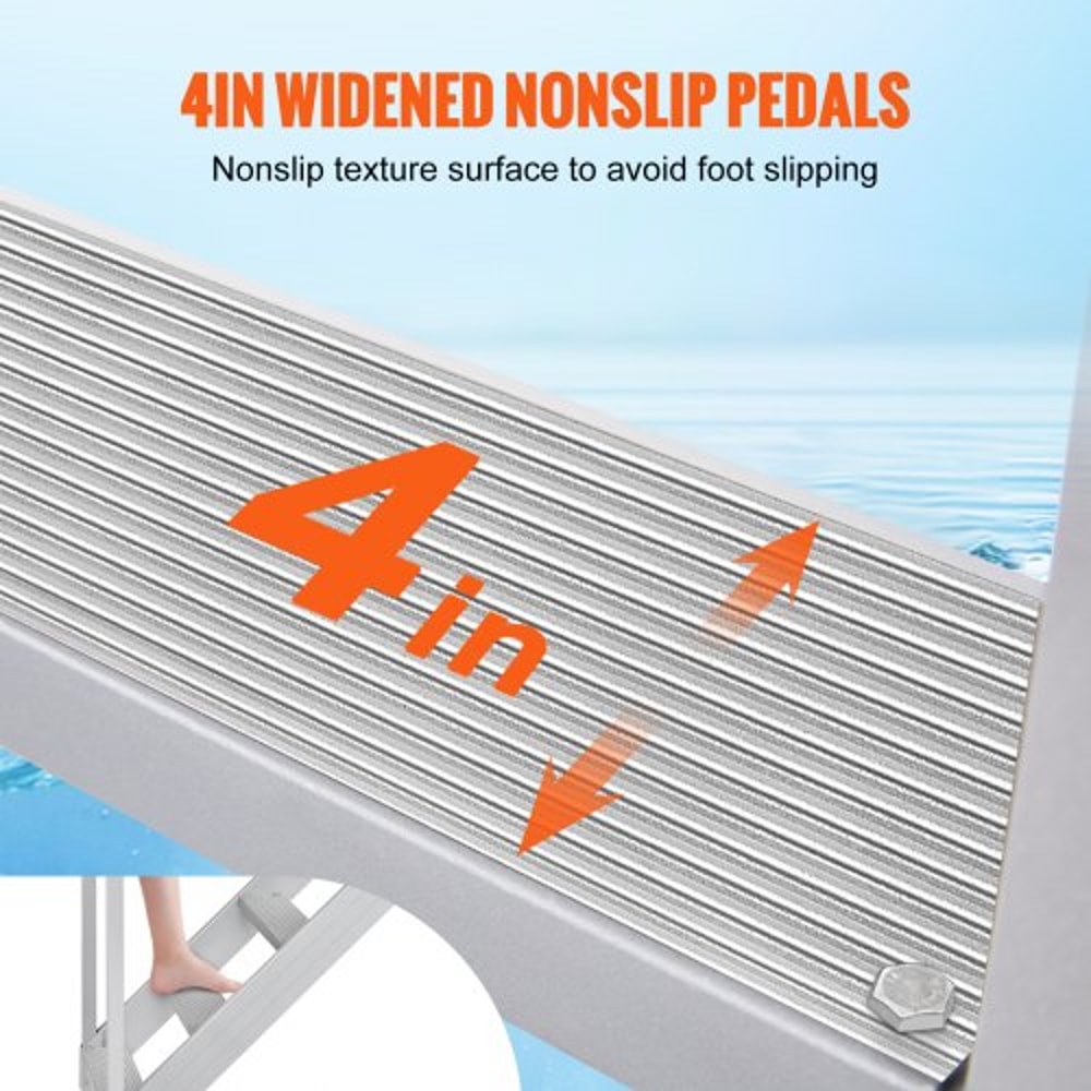 Adjustable Aluminum Dock Ladder Step With Handrails High Lb Capacity For Boat Pool Marine Use 3
