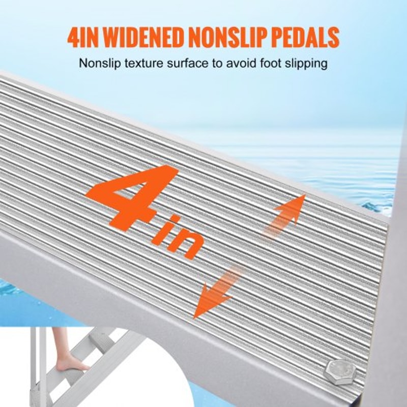 Adjustable Aluminum Dock Ladder Step With Handrails High Lb Capacity For Boat Pool Marine Use 3