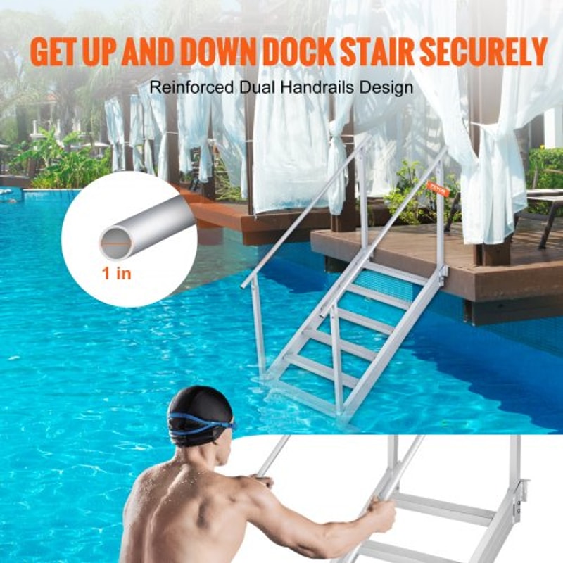 Adjustable Aluminum Dock Ladder Step With Handrails High Lb Capacity For Boat Pool Marine Use 4