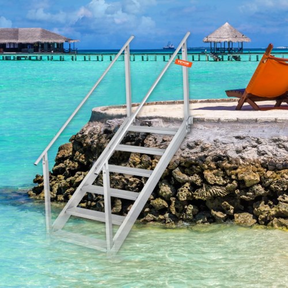 Adjustable Aluminum Dock Ladder Step With Handrails High Lb Capacity For Boat Pool Marine Use 6