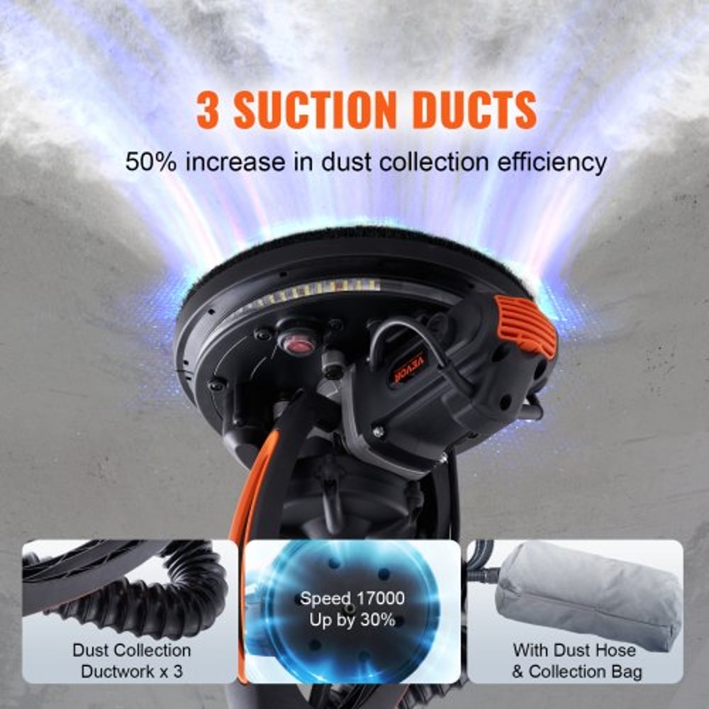 Electric Drywall Sander with Vacuum System, Variable Speed Wall & Ceiling Sander with LED Light