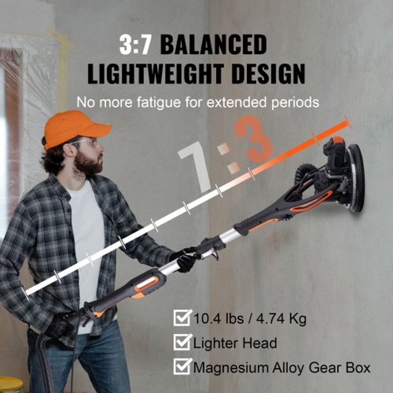 Electric Drywall Sander with Vacuum System, Variable Speed Wall & Ceiling Sander with LED Light