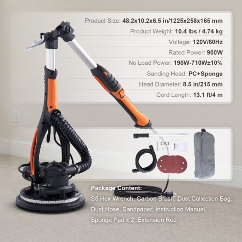 Electric Drywall Sander with Vacuum System, Variable Speed Wall & Ceiling Sander with LED Light