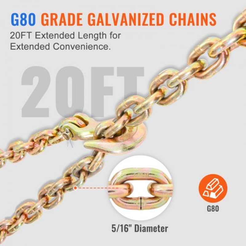 Heavy Duty Ratchet Chain Binder Set With G80 Chains High Lbs Load Binder For Flatbed Truck 2