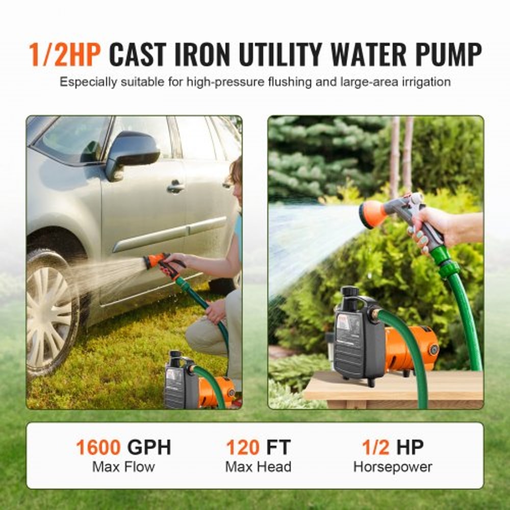 Portable Cast Iron Utility Water Pump GPH Electric Transfer Pump With Brass Connectors 5