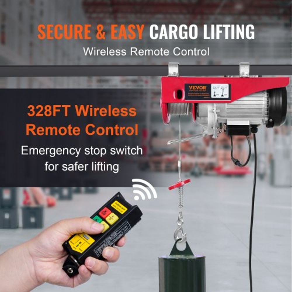 Electric Hoist With Wireless Remote Steel Cable Winch For Garage Workshop 2