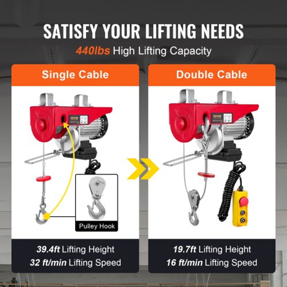 Electric Hoist High Lbs Capacity With Wired Remote Steel Cable Winch For Garage Warehouse 3