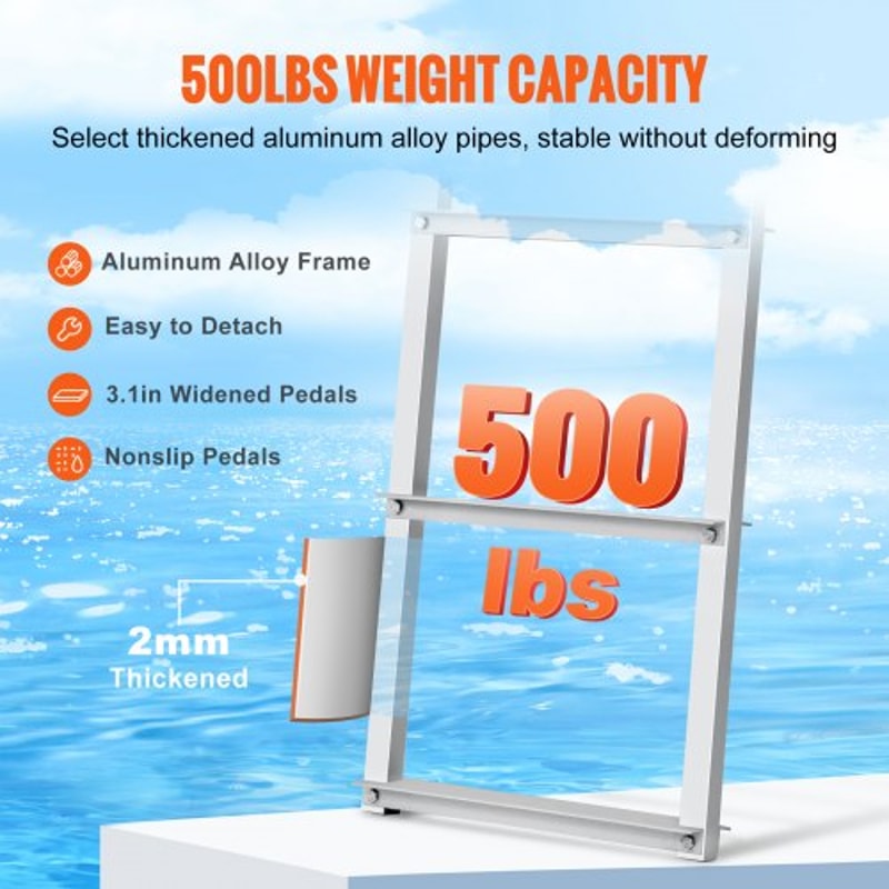 Heavy-Duty Aluminum Dock Ladder Removable Boat Boarding Ladder High lb Capacity