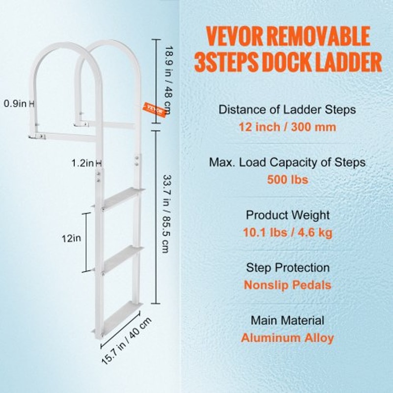 Heavy-Duty Aluminum Dock Ladder Removable Boat Boarding Ladder High lb Capacity